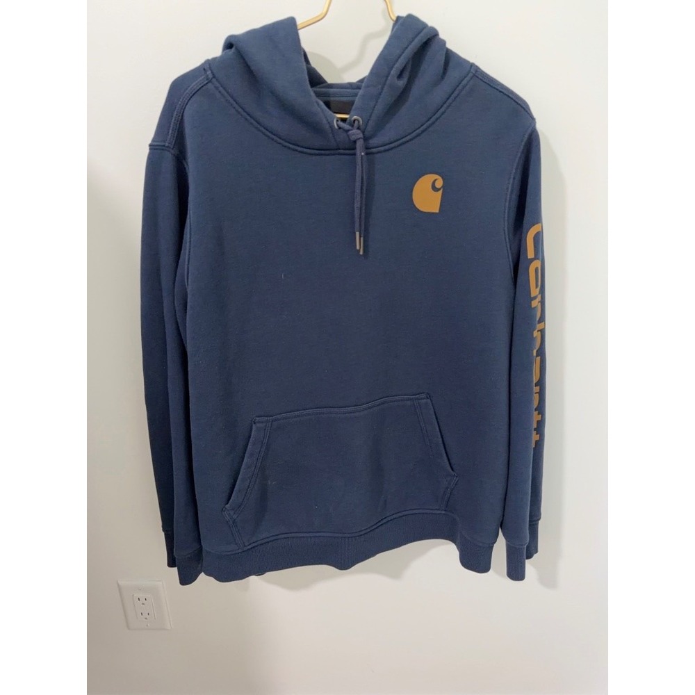 Carhartt Pullover Hoodie Mens XXL Navy Blue Good Graphic Sleeve Logo TS0288-W